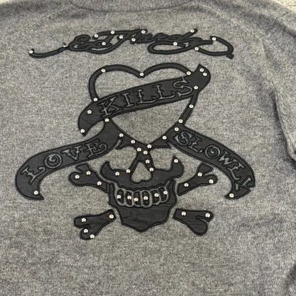 Ed Hardy Gray Sweater Sz M Love Kills Slowly Cashmere Wool Womens - Picture 3 of 6